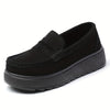 Women's Burgundy Slip-On Loafers - Cushioned PU Insole, Anti-Slip Rubber Sole & Elastic Panels