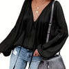 Women's Red V-Neck Long Sleeve Blouse — Elegant Office & Party Top, Machine Washable