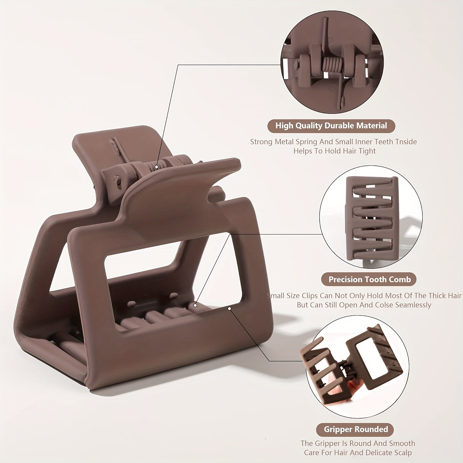 Medium 1.6 in (4.1 cm) Matte Rectangle Double-Row Hair Claw Clips for Thin to Medium Fine Hair – Non-Slip Jaw, Smooth Grip, 4-Pack or 8-Pack