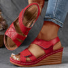 Women's Summer Open-Toe Wedge Sandals - Ankle Strap Platform Beach Sandals with PU Sole & Faux Upper