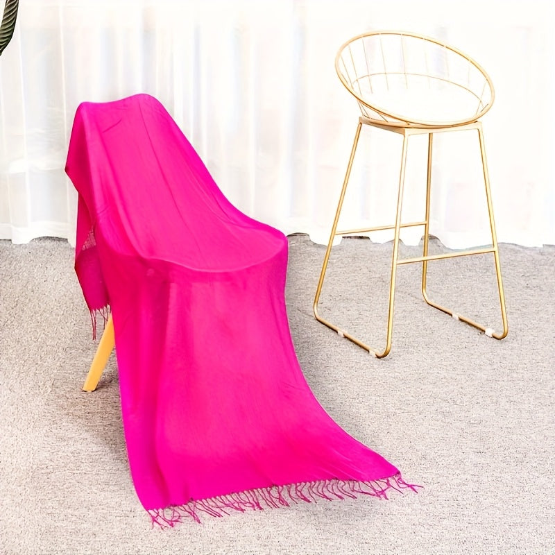 Elegant Tassel Scarf Shawl Wrap – Soft Faux Cashmere Feel, Solid Colors (White/Black/Red/Multi), 200 cm (79 in)