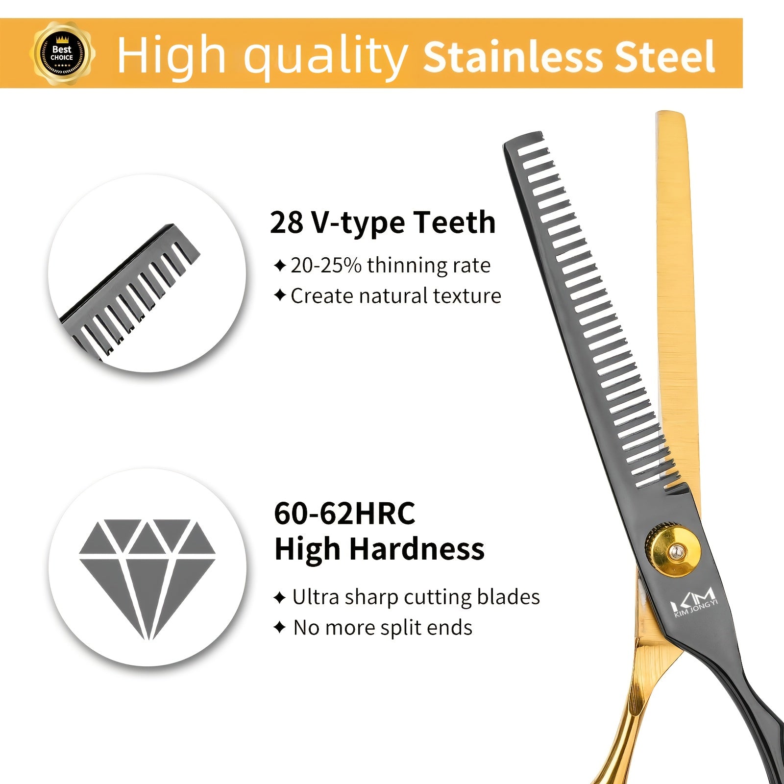 TINMARDA 10pc Professional Hair Cutting Kit – 6.5 in (16.5 cm) Scissors Set with Texturizing Shears, Comb & Cleaning Brush, Black Stainless Steel