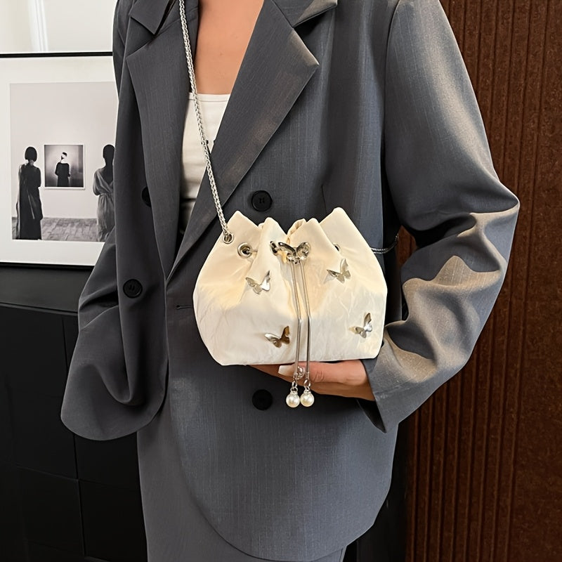 Trendy Women's Bowknot Convertible Tote Bucket Bag – PU Leather Chain Crossbody