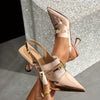 Women's Gold Pointed-Toe Stiletto Heels with Ankle Strap – High Heel Dress Shoes, Rubber Sole