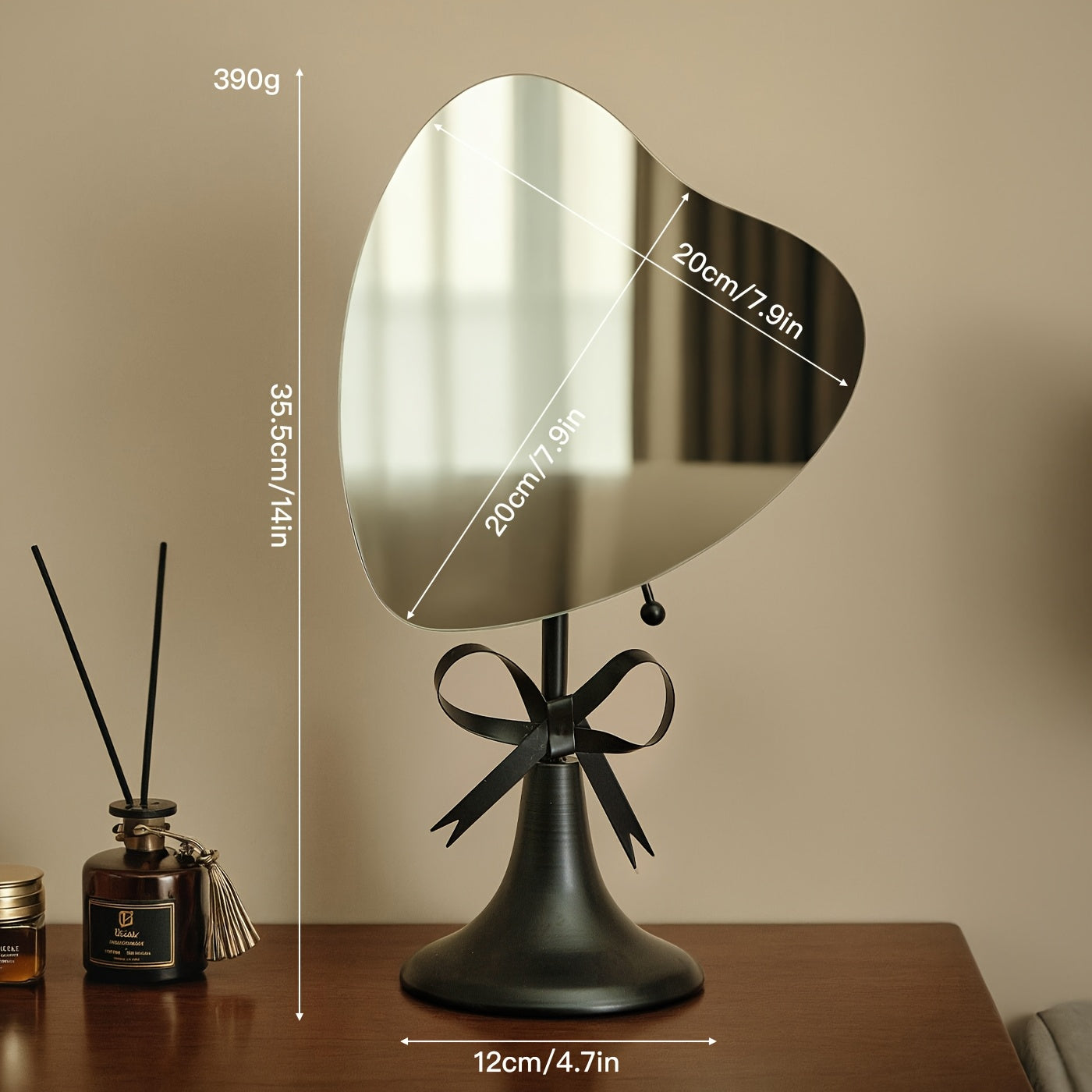 Adjustable Heart Base Makeup Mirror — Tabletop & Hanging Vanity Mirror, Portable No-Power Metal Mirror (Gold/Black)