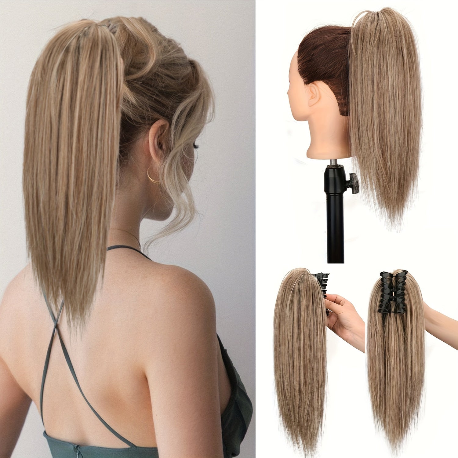 16-Inch (40 cm) Messy Short Straight Clip-In Ponytail Extension with Claw Clip - Synthetic Natural Look for Women