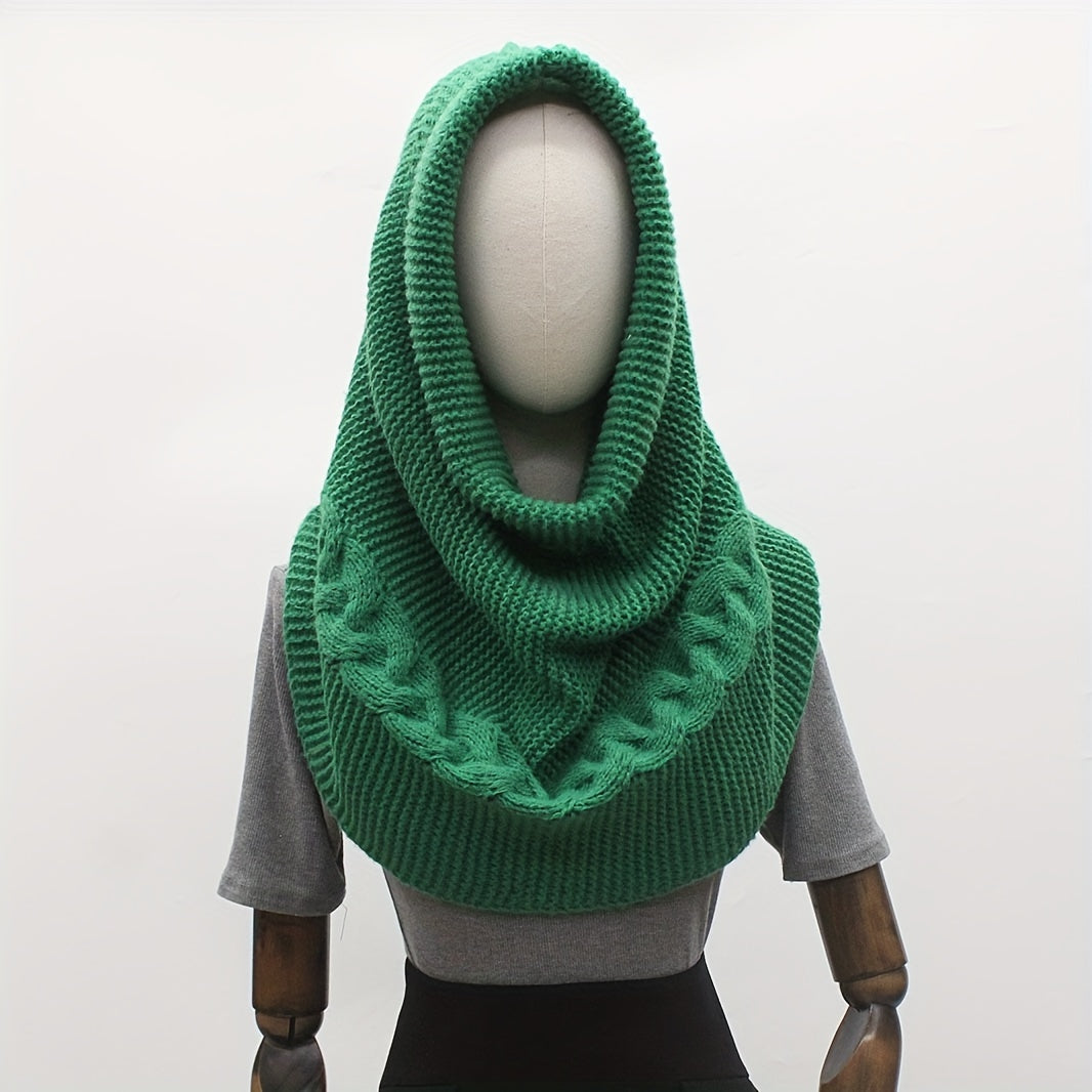 Women's Cable Knit Sweater Scarf – Soft Warm Winter Shawl Neck Wrap, Solid Colors (Green, Beige, Black, Red) — Hand Wash/Dry Clean