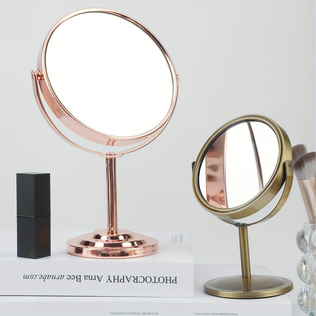 RANCAI 360° Stainless Steel Double-Sided Makeup Mirror – Polished Coastal Tabletop, HD Oil-Free Surface, Non-Electric, Anti-Skid Base