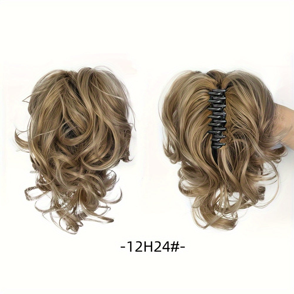 Wavy Short Clip-In Ponytail for Women - Voluminous Clip-In Bun with Adjustable Wires, Heat-Resistant Fiber