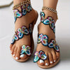 Women's Floral Flat Sandals Faux Pearl Toe Loop Slip-On Beach & Casual Travel Shoes