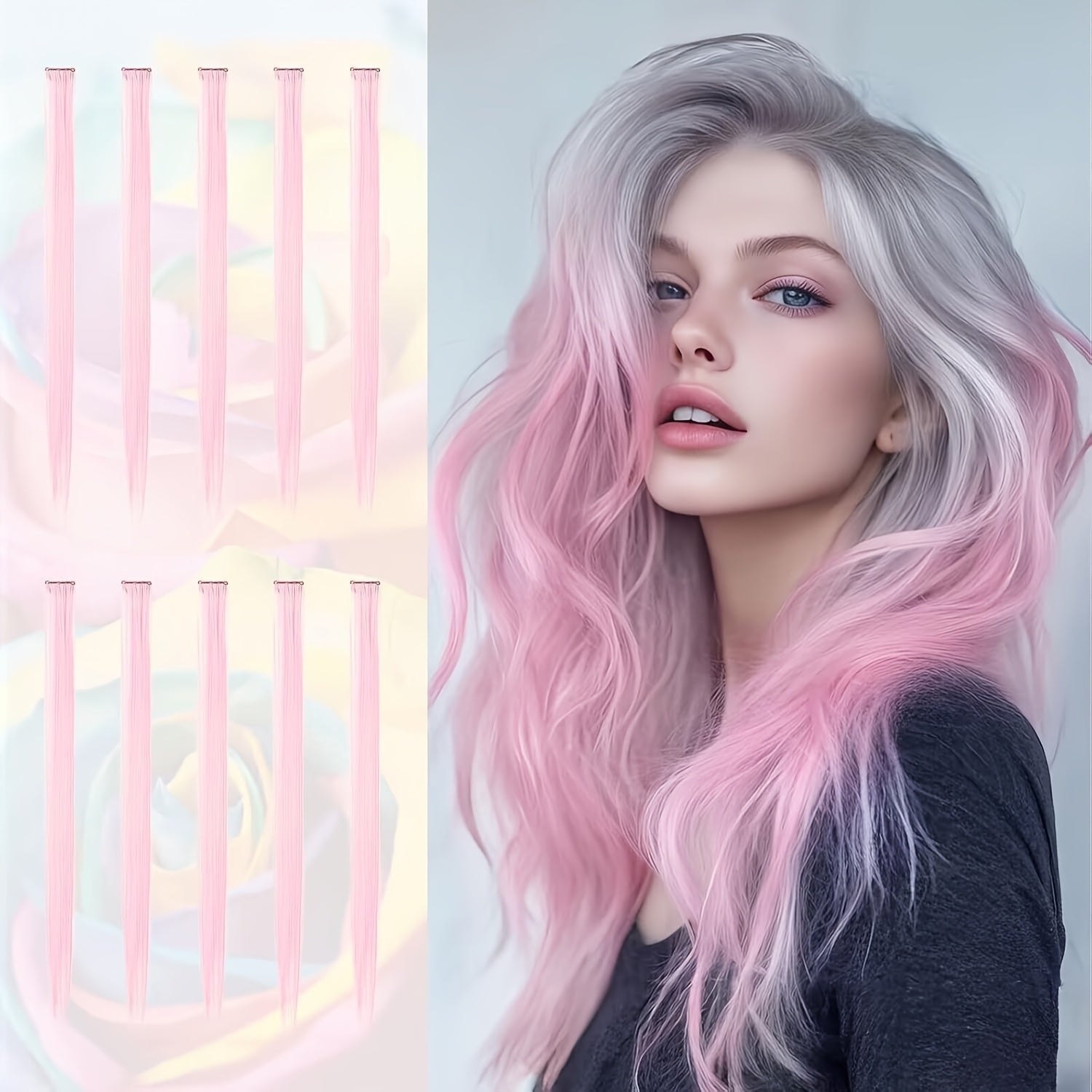 10-Pack 18-Inch (45 cm) Clip-In Hair Extensions — Straight Multicolor Highlights, Heat-Resistant Synthetic Clip-On Strands