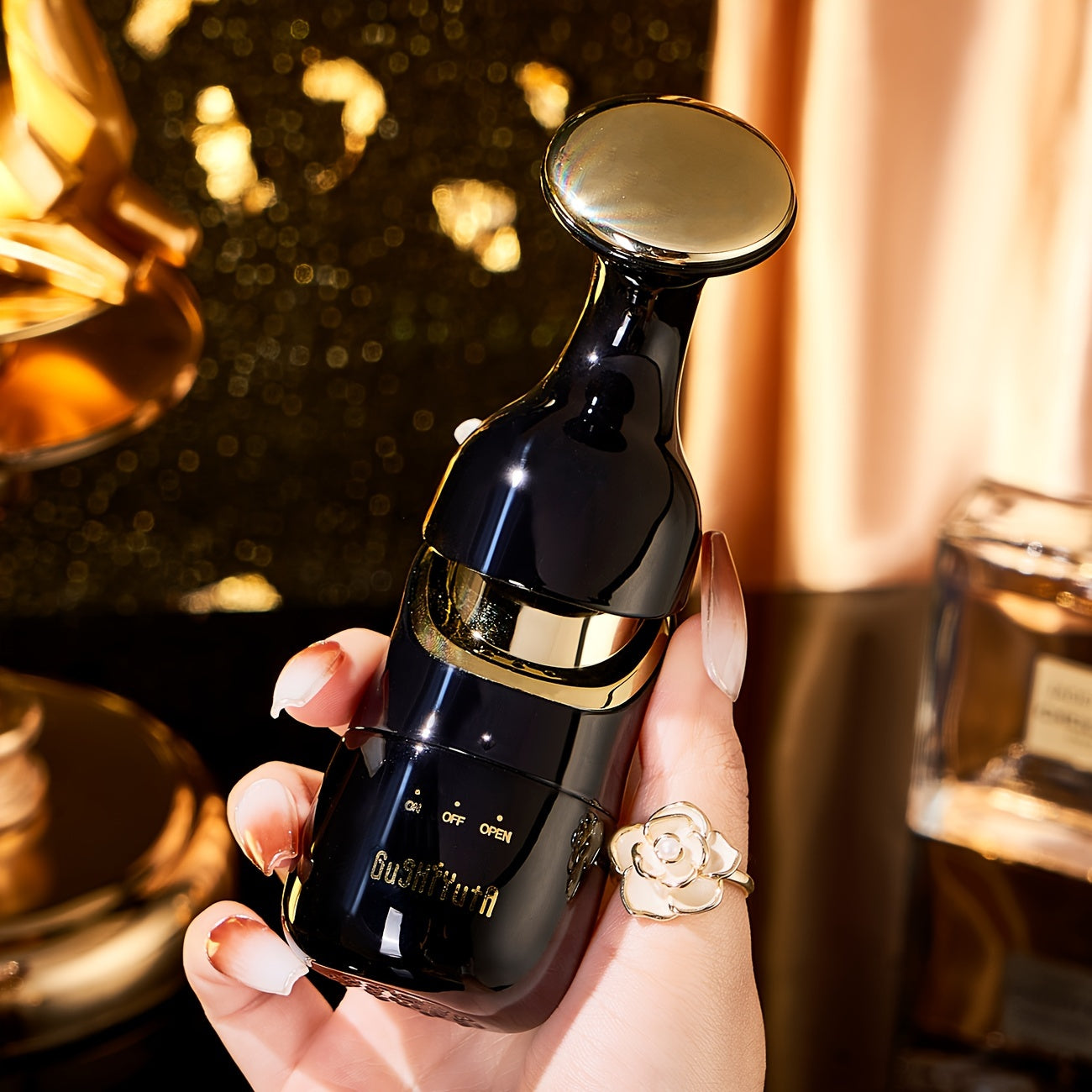 3-in-1 Battery-Powered Facial & Eye Massager with Neck, Face & Eye Rollers – Light Beige Home Spa Beauty Tool, Gift for Women