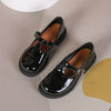Plus Size Women's Mary Jane Loafers – Black Patent Faux Leather Slip-On with Buckle | All-Season Comfortable Flats