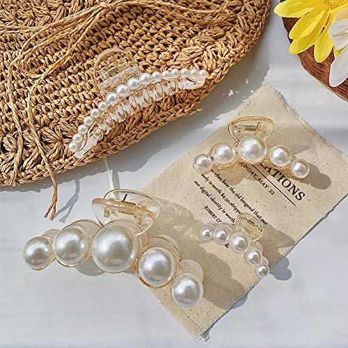 4-Pack Elegant Pearl Hair Clips for Women – Medium Strong-Grip Plastic Hairpins