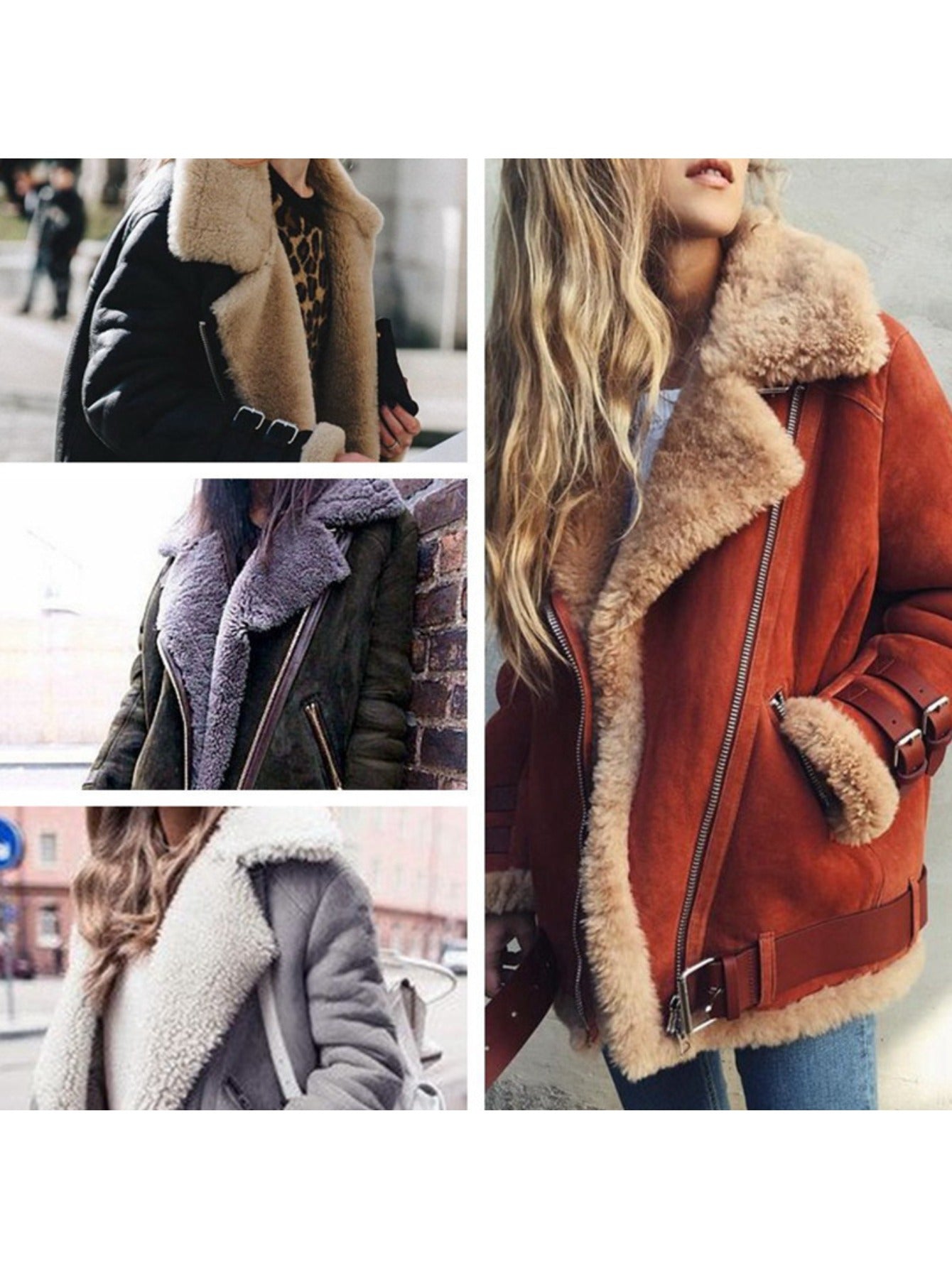 AFTF BASIC Women's PU Leather Biker Jacket with Faux Fur Trim — Slim-Fit Asymmetrical Zip Lapel Coat, Golden Hardware, Brown/Black, Hand Washable