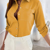 Elegant Women's Solid Button-Up Shirt - Cardigan Collar, 100% Polyester, Machine Washable for Spring/Fall
