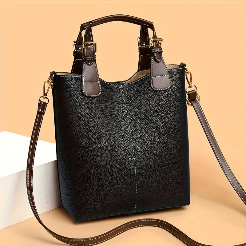 Elegant Women's Mini Bucket Bag – Lightweight PU Leather Handbag with Removable Strap, Zipper Closure & Painted Edge Detail