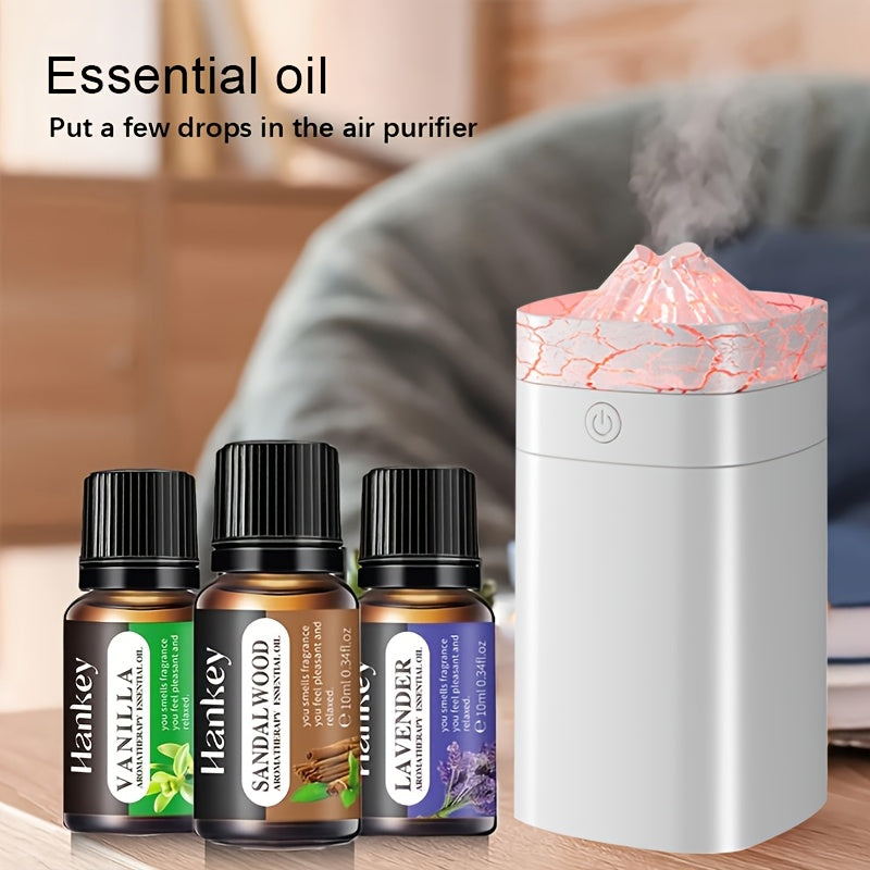 Volcano Dazzle Aroma Diffuser Humidifier with 8-Pack Essential Oil Set — Sweet Orange, Lemon, Vanilla, Sandalwood, White Tea, Peppermint, Lavender, Rose — Home Fragrance & Candle Making