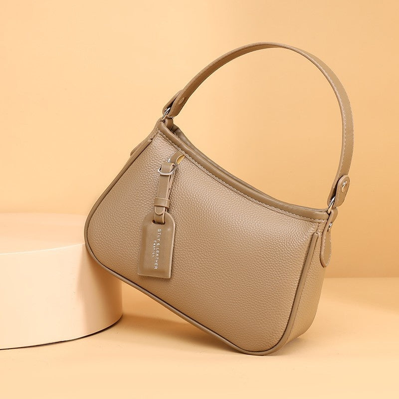 Women's Genuine Leather Crossbody Bag - Minimalist Black Zipper Shoulder Purse for Work, Travel & Parties