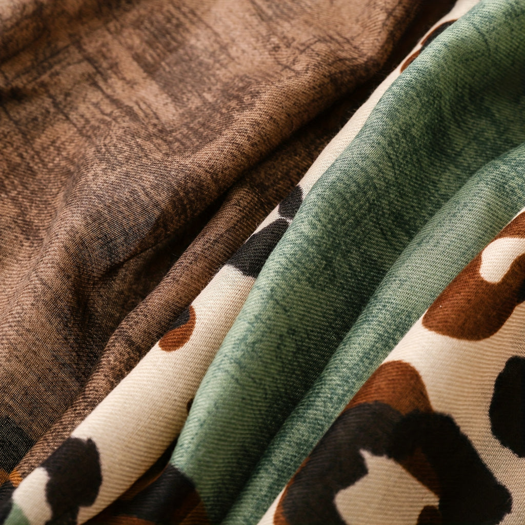 Multicolor Leopard Print Colorblock Tassel Scarf - Lightweight Women's Shawl & Headscarf