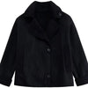 ARTPAGE Women's Suede-Like Faux Leather Jacket with Fur Lining — Short H-Line Black Winter Coat, Button Front Collar