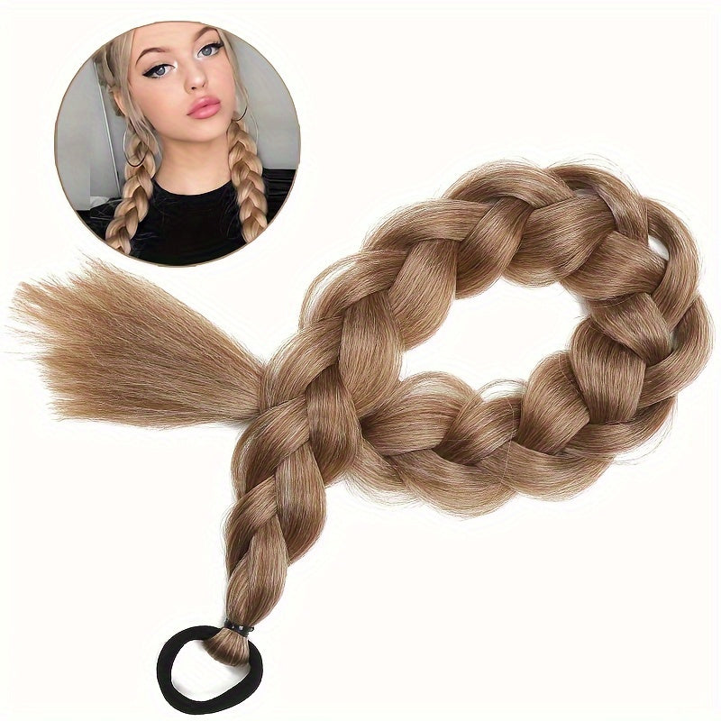 24-Inch (61 cm) Blonde Braided Ponytail Extension with Elastic Band - Heat-Resistant Synthetic Hair