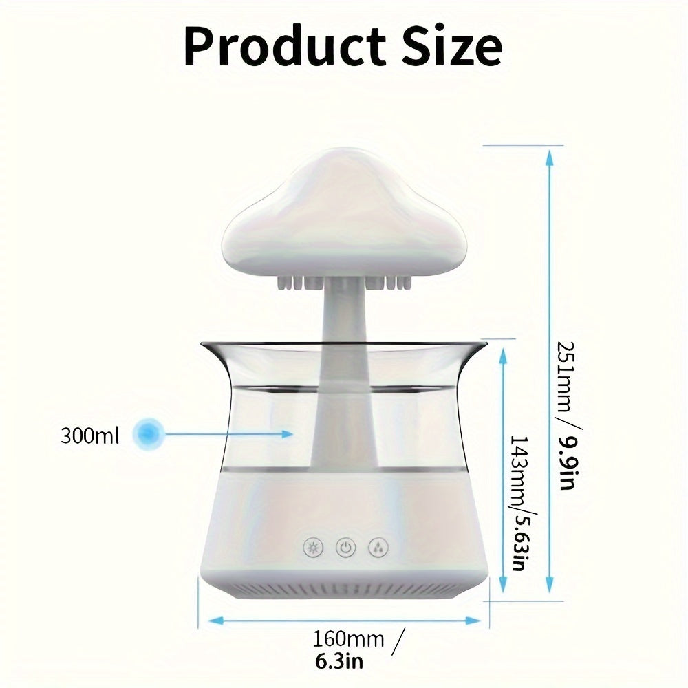 USB Mushroom Night Lamp with Rain-Cloud Aromatherapy Diffuser & Ultra-Quiet Humidifier — White Zen Home Decor for Bedroom & Office