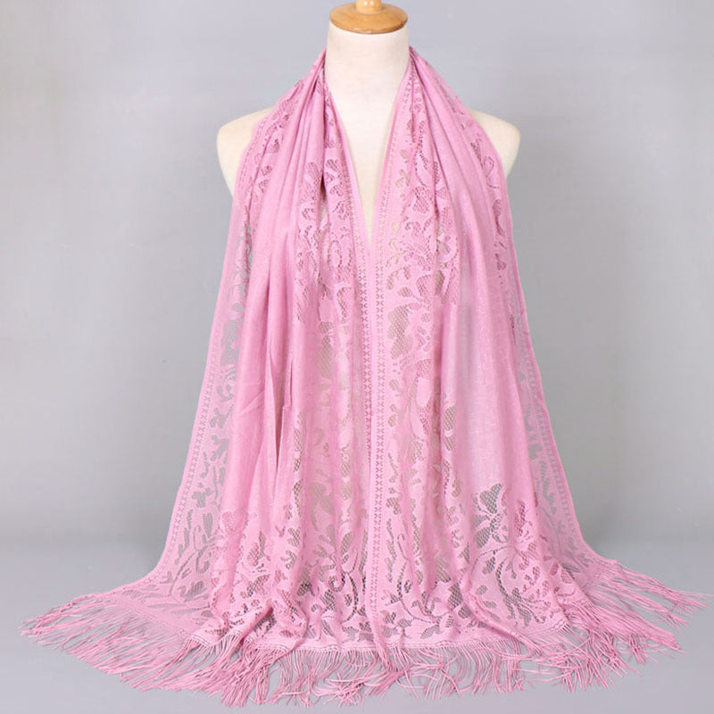 Floral Lace Tassel Scarf Shawl for Women - Bridal Mesh Fringe Wrap for Wedding & Evening