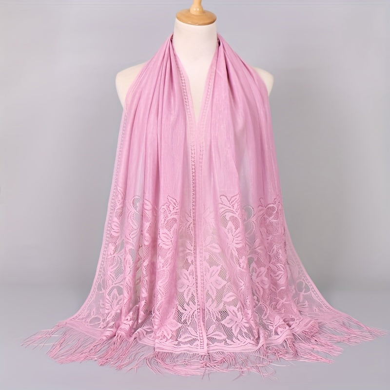 Lace Bridal Shawl – Embroidered Wedding Scarf with Tassels, Windproof Head Wrap & Church Veil
