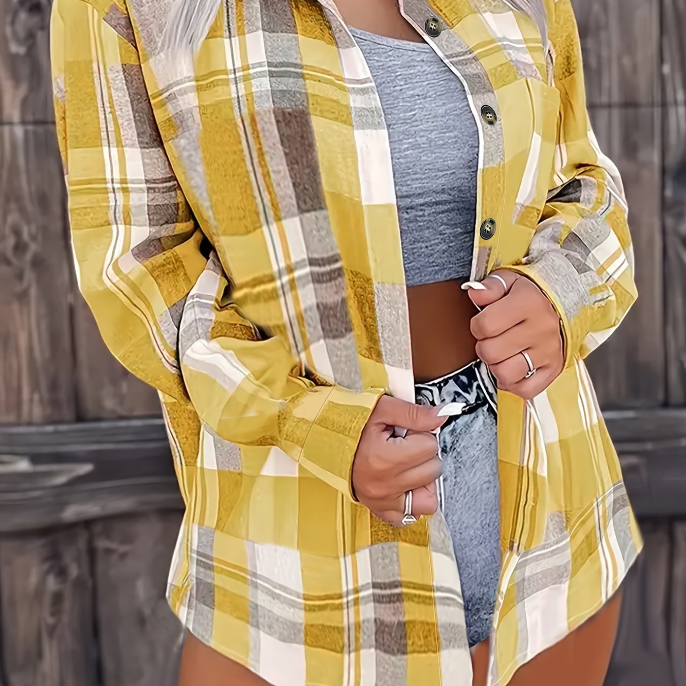 Women's Pink & White Plaid Button-Up Shirt with Chest Pockets, Classic Collar, Machine Washable