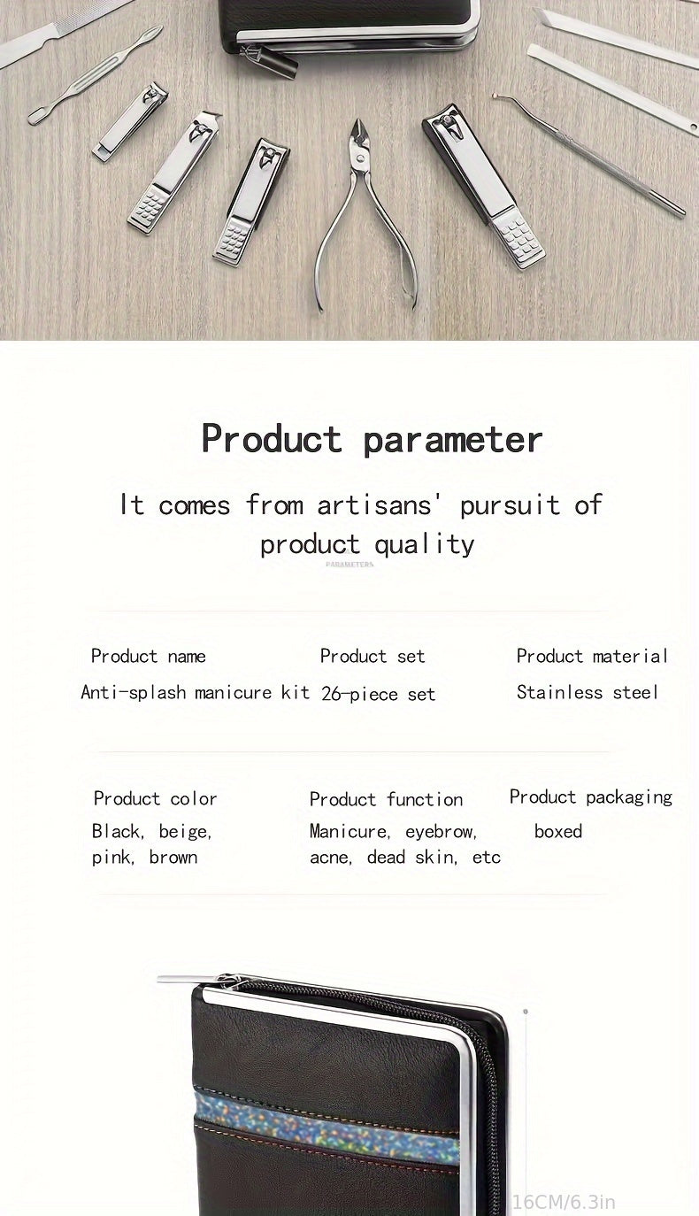 26-Piece Professional Nail and Pedicure Kit - Manicure Set with Clippers, Cuticle Nipper & Scissors