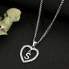 Vintage Silvery Alphabet Heart Pendant Necklace with Rhinestone Accents, Zinc Alloy Everyday Jewelry