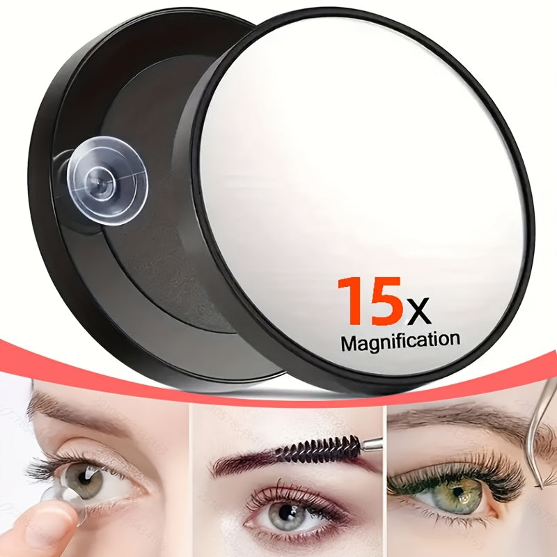 High-Definition Makeup Mirror 5x/10x/15x Magnification — Portable Suction Cup Travel Mirror, Clear Glass Black Frame