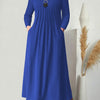 Plus Size Long Sleeve Maxi Dress with Pockets - Vibrant Orange Crew Neck Fit & Flare, Medium Stretch