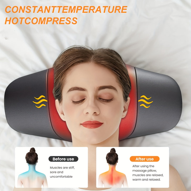 Cordless Heated Neck Massager Pillow — Deep Tissue Kneading for Neck, Shoulders & Head — Relaxation Gift for Mom & Dad