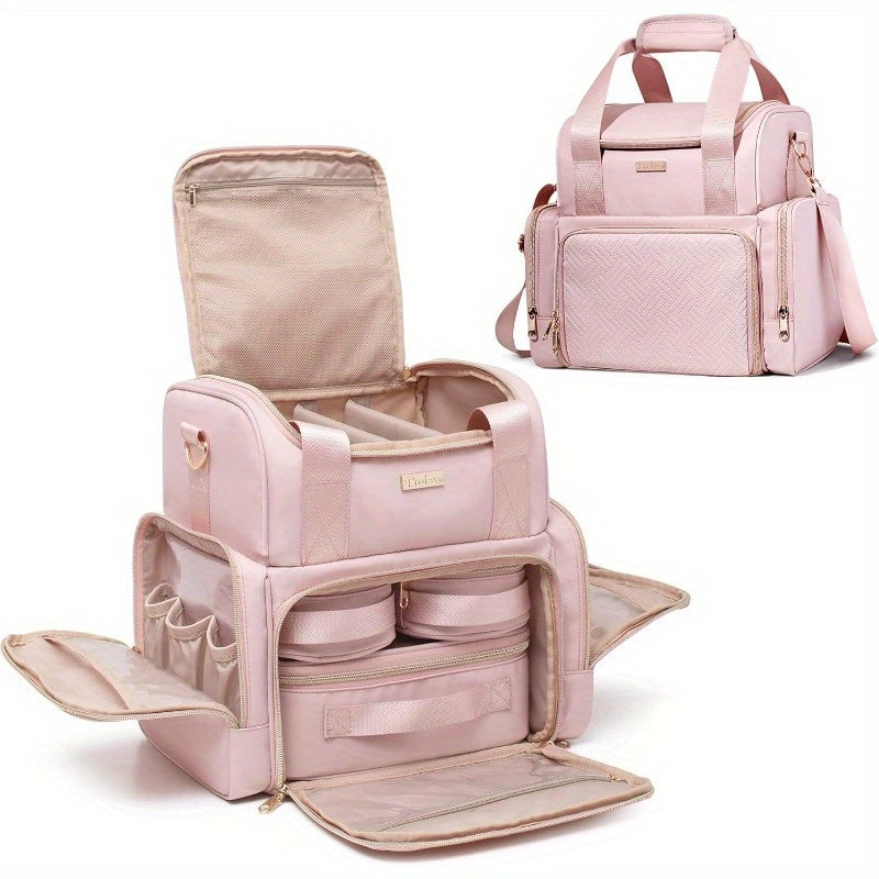 Large Double-Layer Travel Makeup Bag 11.8 x 8.6 x 11.8 in (30 x 22 x 30 cm) – 3 Removable Cases, Inner Dividers & Brush Organizer