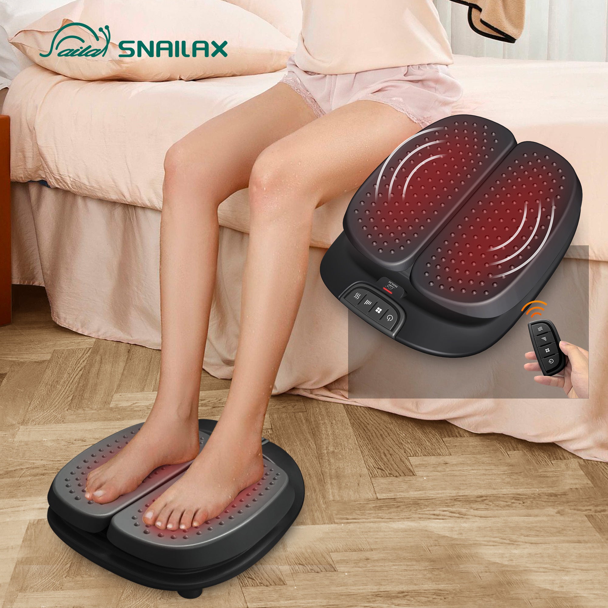 Snailax Foot Massager with Heat & Remote — Vibration Therapy for Feet, Calves & Legs, 3 Modes, Washable Cover