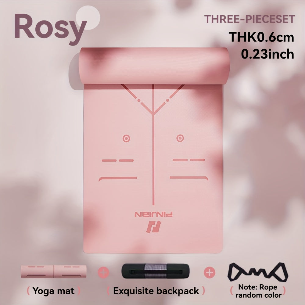 Non-Slip TPE Yoga Mat 0.6 cm (0.24 in) Thick with Carry Strap & Storage Bag – Gray for Yoga, Pilates & Gym