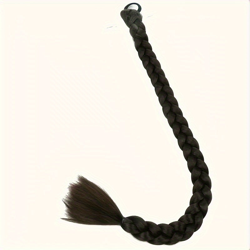 Box Braided Long Ponytail Extension for Women – Synthetic High-Temp Fiber with Elastic Hair Tie