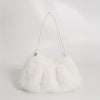 Rilibegan Women's Plush Faux Rabbit Fur Handbag - Adjustable Strap Zipper Closure, Elegant Crossbody Purse (White, Black, Blue, Light Brown)