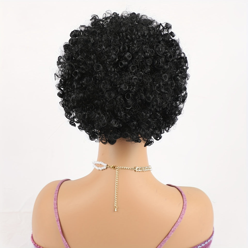 Afro Puff Drawstring Ponytail with Bangs - Short Kinky Curly Pineapple Updo Hair Bun for Women