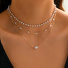 3-Layer 14K Gold-Plated Layered Necklace for Women – Adjustable Collarbone Chain, Handmade Zinc Alloy