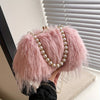 Fluffy Faux Fur Pearl-Handle Evening Clutch — Winter Party & Valentine’s Day Bag for Women (Phone & Coins)