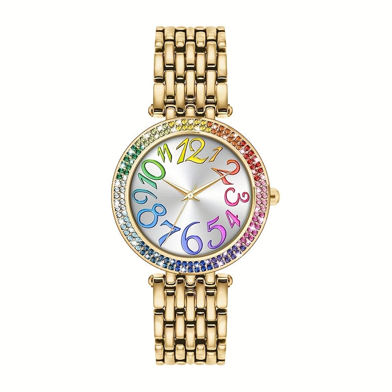 Women's Large-Dial Automatic Mechanical Watch – Iridescent Purple Dial, Gold Hands, 24-Hour Display, Stainless Steel Bracelet, Luxury Analog Wristwatch, Gift for Her