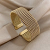 Woven 18K Gold-Plated 304 Stainless Steel Bracelet – Golden Tone Fashion Accessory