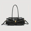 Retro French Baguette Bag - Faux Leather Kiss Lock Clutch with Long Shoulder Strap & Multi-Pocket Crossbody (Black, Dark Brown)