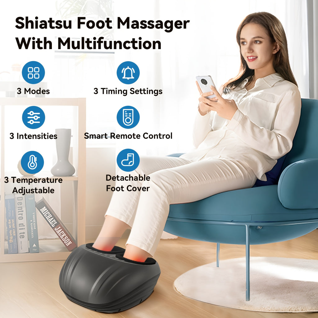 MASSTECK Shiatsu Foot Massager with Soothing Heat & Deep Kneading — Fits Up to US Men’s Size 12 | Home & Office Foot Massager for Pain Relief & Relaxation