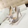 Women's Bowknot Stiletto Heels - Pointed Toe Side Cutout Slip-On Dress Pumps