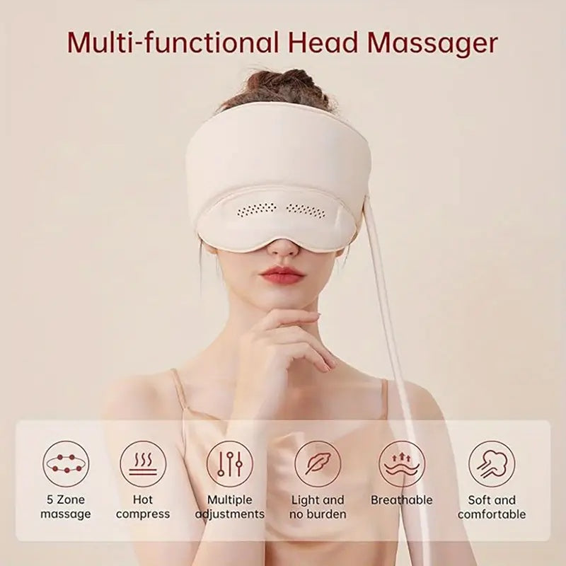Portable Electric Head & Scalp Massager with 6-Zone Airbag Compression, Heating and Kneading — Rechargeable Head and Eye Massager