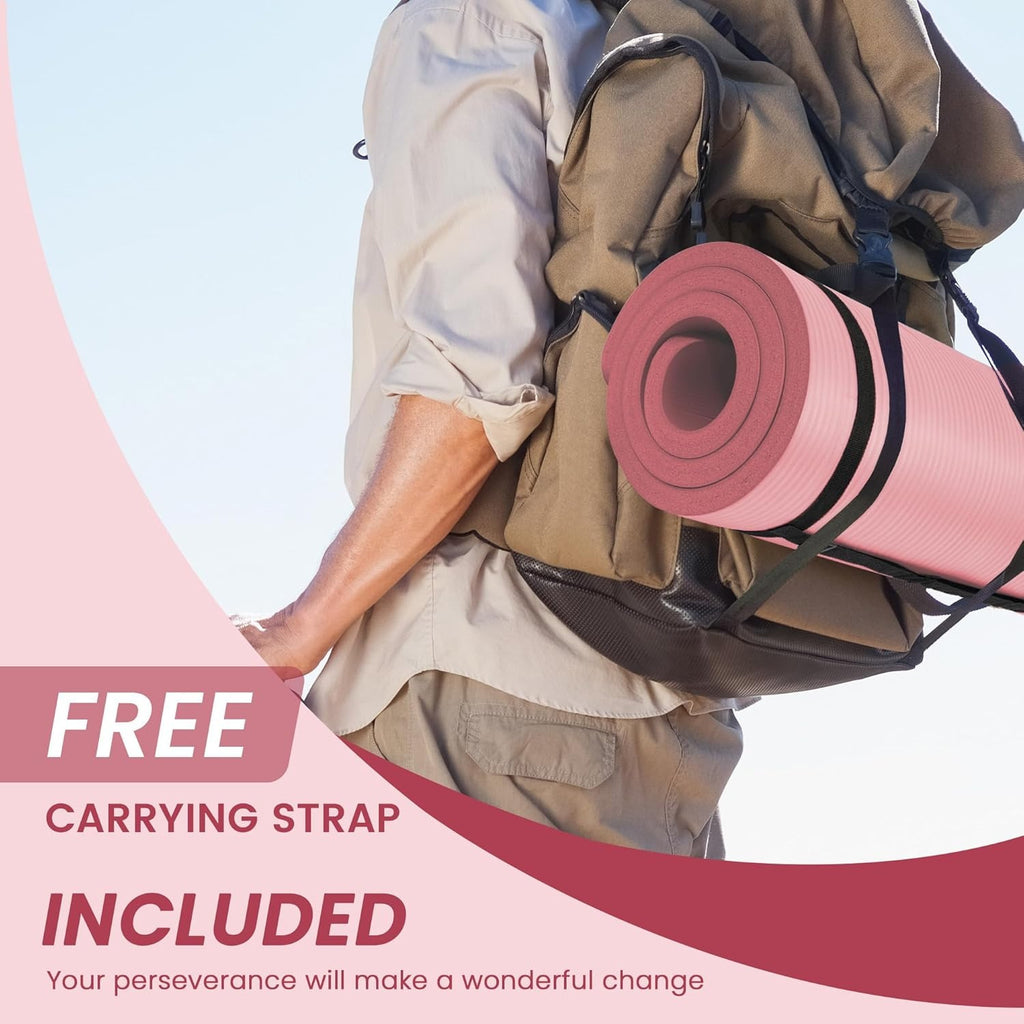 BalanceFrom 1" (25 mm) Extra Thick Yoga Mat - 71 in x 24 in (180 x 61 cm) High-Density Non-Slip Pilates & Exercise Mat with Carry Strap